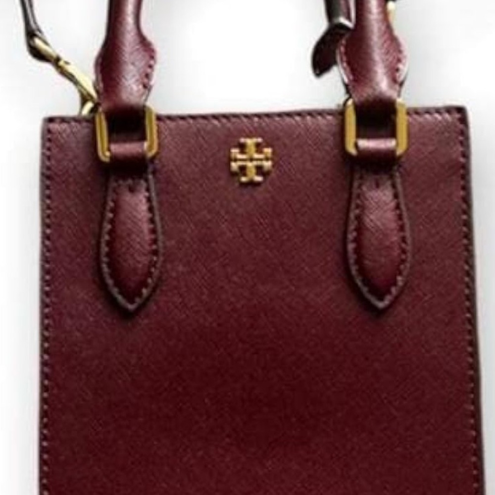 Perfect for Fall - Tory Burch NWT Burgundy Mini Bag - Emerson Mini Shopper - Picture 2 of 7